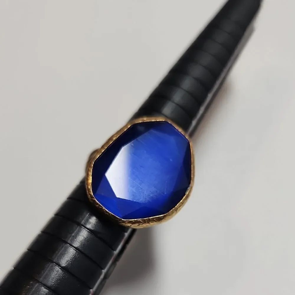 Blue Faceted Stone Ring Size 6 Adjustable